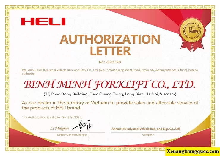 Chứng nhận đại lý xe nâng heli 2025