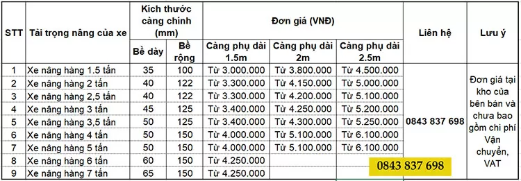 giá càng phụ xe nâng