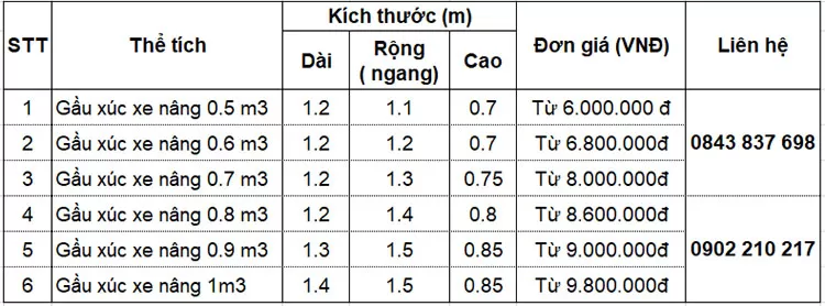 Giá Gầu xúc xe nâng hàng