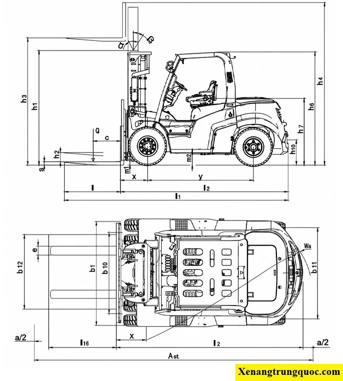 K&iacute;ch thước xe n&acirc;ng Heli 7 tấn