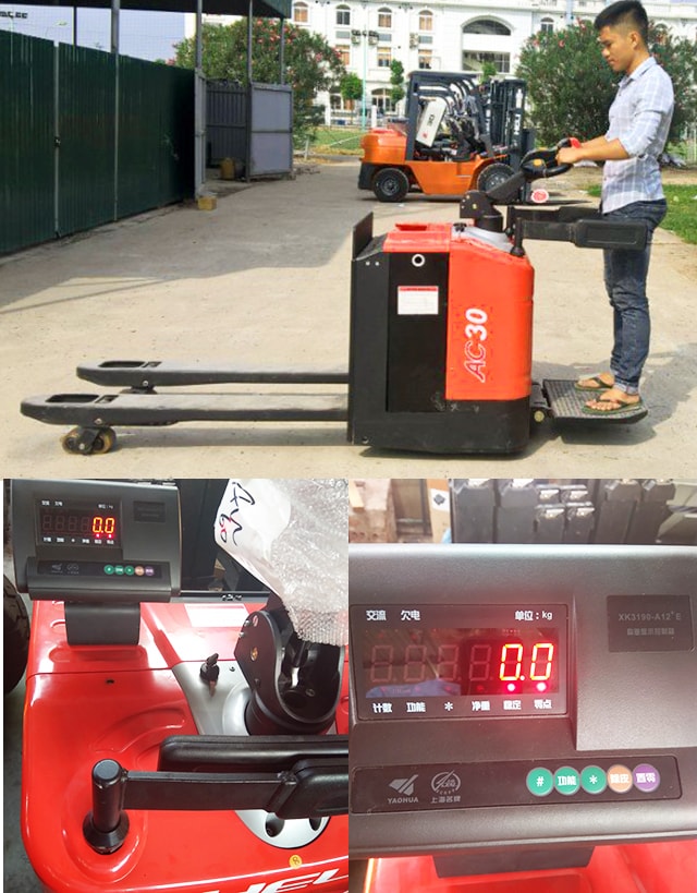 Xe nâng đứng lái gắn cân điện tử Xe nâng đứng lái gắn cân điện tử